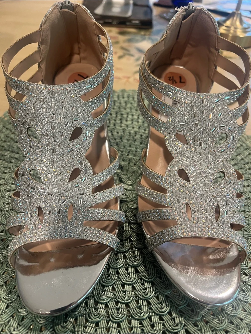 NWT size 7.5 silver crystal dress shoes.